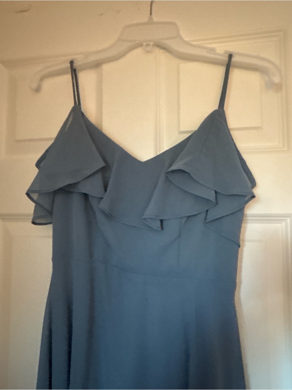 Bill Levkoff Dusty Blue Strapless Ruffle Gown